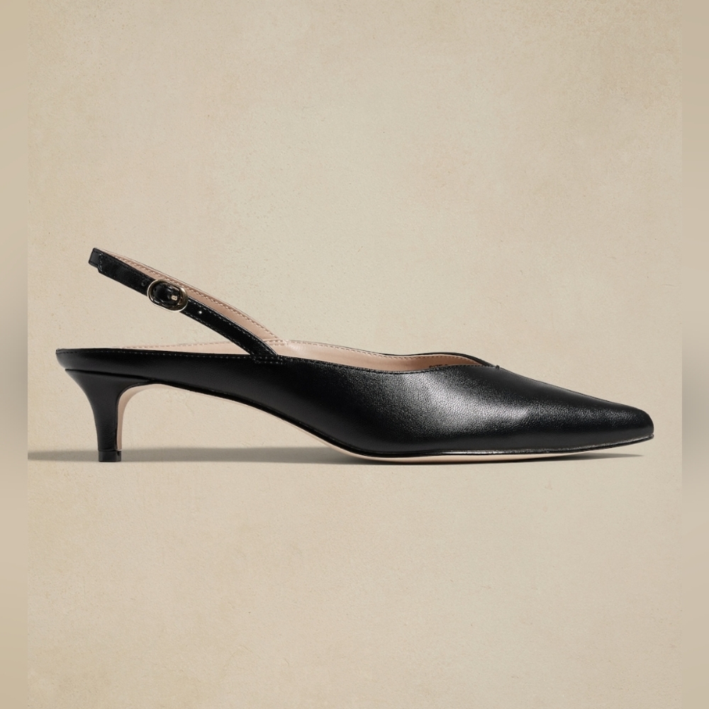 Banana Republic Black Leather Slingback Kitten Heels